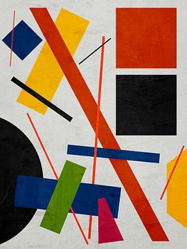 Geometrische abstracte kunst, rood, zwart, geel en blauw van Online Arts