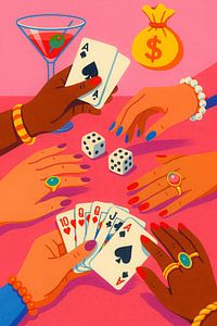 Glamouröser Spieleabend - Poker, Perlen und Leidenschaft im Pop-Art-Stil