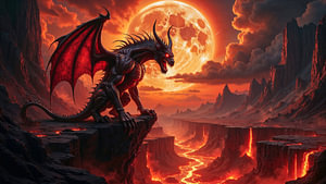 Dark Fantasy Wandbild: HELLDRAK – Ein Dämon in der Hölle auf der Jagd