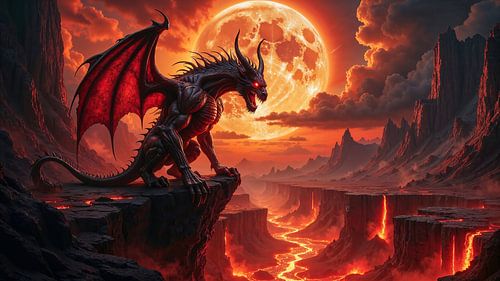 Dark Fantasy Wandbild: HELLDRAK – Ein Dämon in der Hölle auf der Jagd