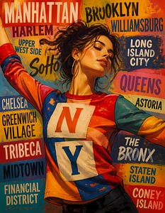 Affiche pop représentant des lieux de New York