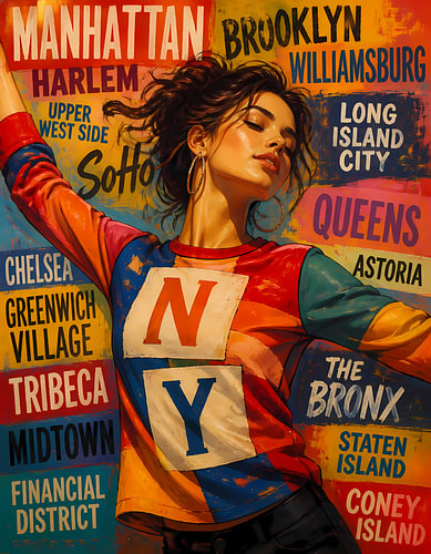 Pop art poster depicting places in New York