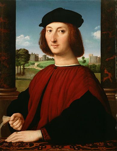 Portret van een jongeman in het rood, Rafaël