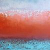 Peinture abstraite minimaliste en corail et bleu clair sur Thea