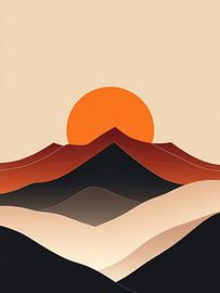 Abstract Minimalist Sunset over Layered Desert Mountains by Artistic