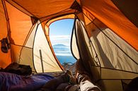 View from the tent after climbing a mountain by Michiel Ton thumbnail