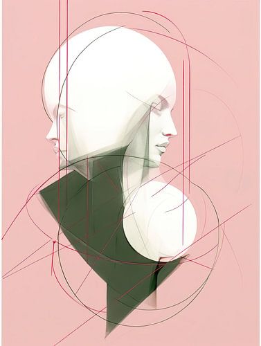 Abstract green pink painting