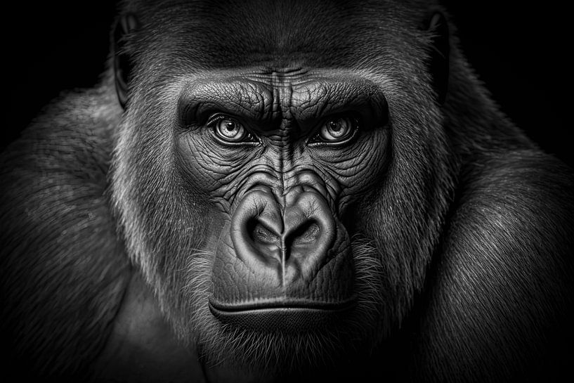 Portrait de singe en noir et blanc par Digitale Schilderijen