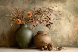 Wilde Botanica – Ruhiges Gemälde in Grün und Taupe von Joriali Fine Art