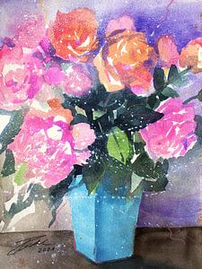 Roses roses dans un vase sur Johann Pickl