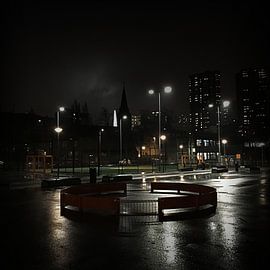 Empty playground at night in Rotterdam by Marco Versloot