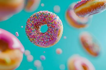 Vliegende donuts met kleurrijke hagelslag van Poster Art Shop