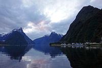 Sunset at the Milford Sound in New Zealand