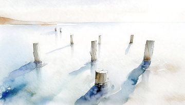 ZEN art painting: Stiller Morgen am Wasser von Studio Pieternel