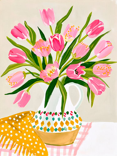 Pink tulips in a vase