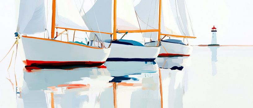 Zeilboten in de haven - Stille overpeinzingen van Poster Art Shop