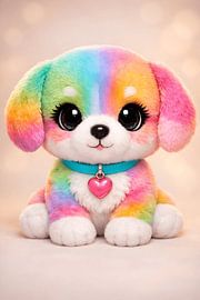 Chiot arc-en-ciel aux couleurs pastel : une œuvre d'art kawaii en forme de cœur sur Faheem Beigh