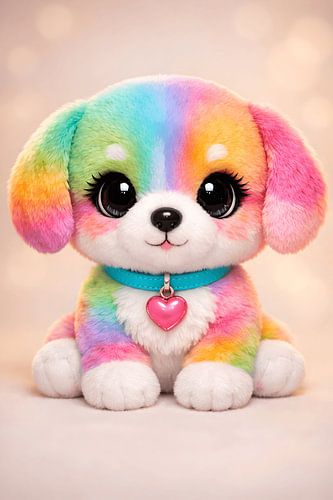 Pastelkleurige regenboogpuppy met schattig hartje