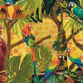 Dame africaine avec perroquets et poésie sur Karen Nijst