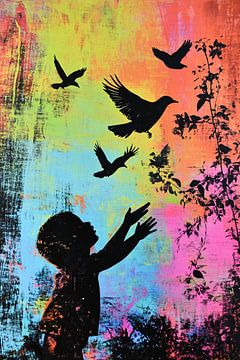 Kind en vogels in kleuren van Imperial Art House