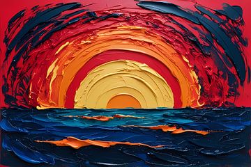 Felle abstracte zonsondergang boven zee van Art & Soul Creations