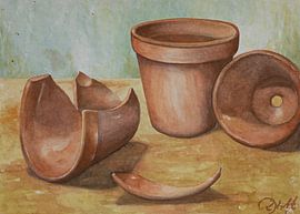 Flower clay pots and shards by Renate Kreft
