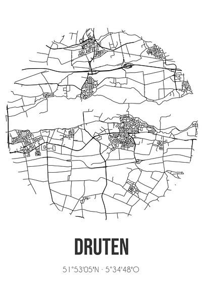 Druten (Gelderland) | Map | Black and white by Prints of Place