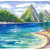 Saint Lucia Pitons boven een rustige baai met strand van Markus Bleichner