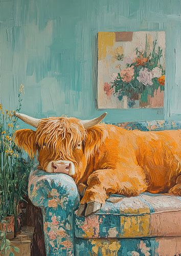 Hooglandse koe op de bank