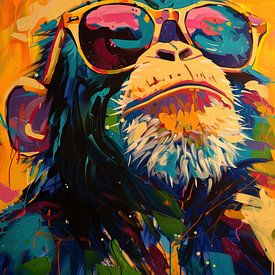 Popart-Schimpanse mit Sonnenbrille in leuchtenden Farben von Lauren Wilde