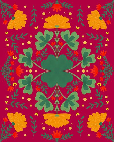 Clovers and branches - red