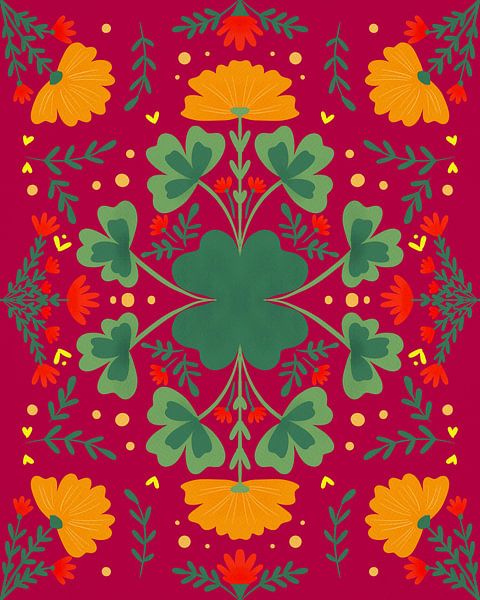 Trèfles et branches - rouge par Angela Minca