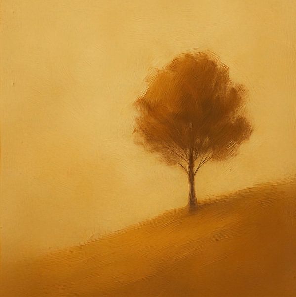 Arbre solitaire sur une colline dorée par Marcel van Oene