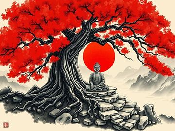Boeddha / Boeddha Japanse inktschildering van MIROKKU