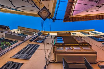 Sky view from street in the old town of Palma de Mallorca, Spain by Alex Winter
