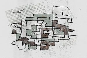 Abstraktes Kunstwerk in Mintgrün und Braun