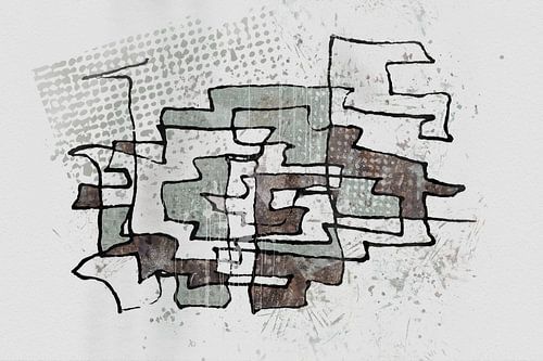 Abstract kunstwerk in mintgroen en bruin