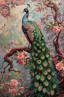 Pfau und Blumen Gemälde