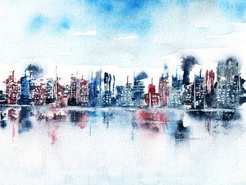 Industrie-Skyline am Wasser von Enjoy-Aquarell