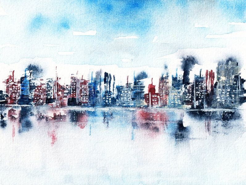 Skyline on the water - abstract by Enjoy-Aquarell