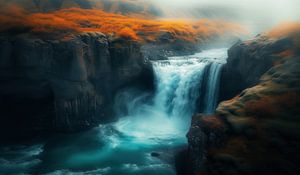 Herbstlandschaft mit Wasserfall