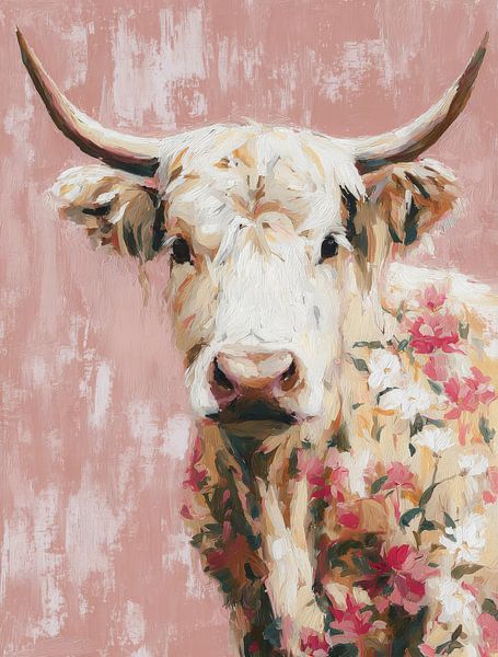 Blooming Powerful - Scottish Highlander in Floral Splendour by But First Framing