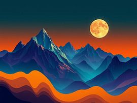 A Vibrant Symphony of Azure Peaks and Fiery Desert Hues by Artistic