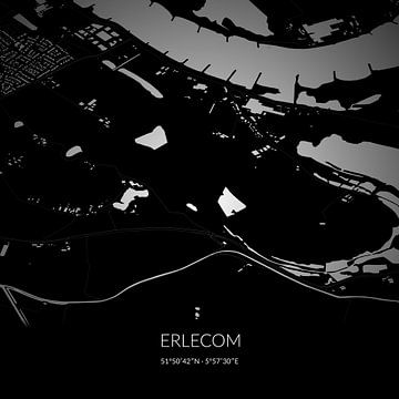 Schwarz-weiße Karte von Erlecom, Gelderland. von Rezona
