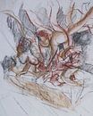 Vrouwelijk naakt, expressief dansend, schets naar levend model van Paul Nieuwendijk thumbnail