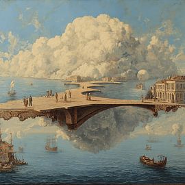 Floating City Above the Clouds at Dawn by Aden Pink Studio