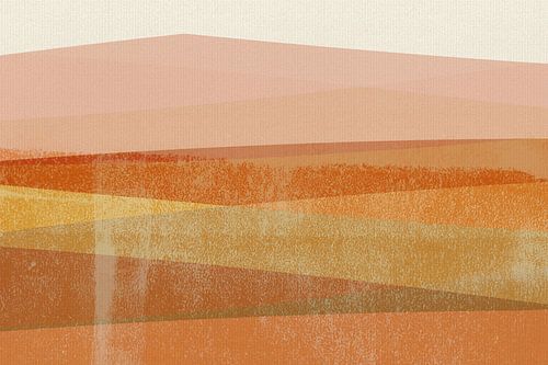 Abstract minimalistisch landschap in roze, mosterd, oranje, terracotta