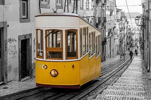 Straßenbahn Lissabon schwarz und weiß