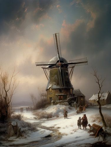 Hollands winterlandschap schilderij met molen