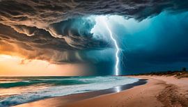 Tornado storm, bliksem en donkere wolken